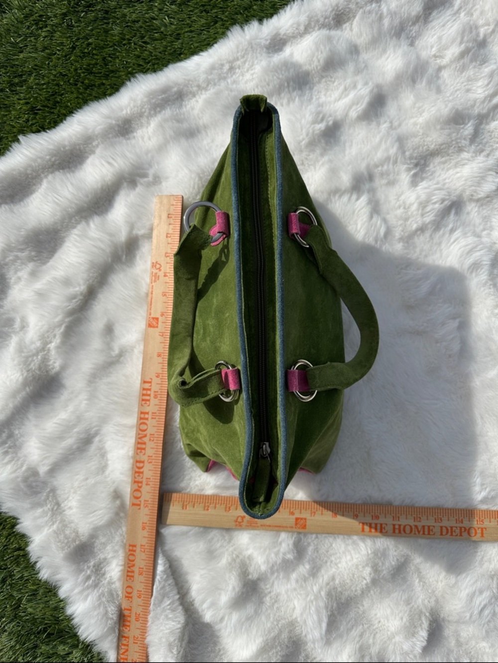 Claudia Firenze Italian leather suede purse handbag pink green blue - Picture 7 of 14